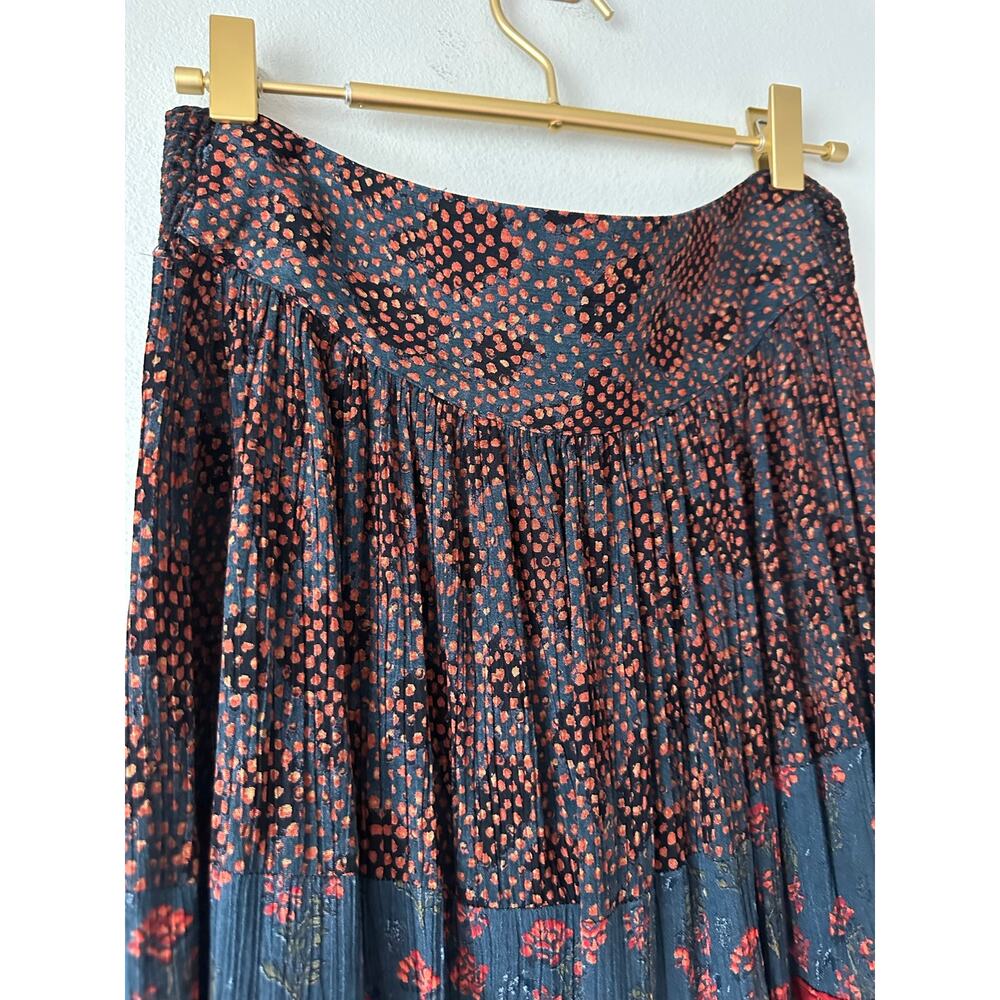Vintage 90s Carole Little Boho Crinkle Rayon Print Maxi Skirt Festival Medium - Picture 5 of 7